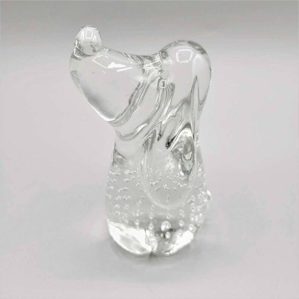 Basset Hound Dog Clear Blown Glass Paperweight Figurine Bubbles